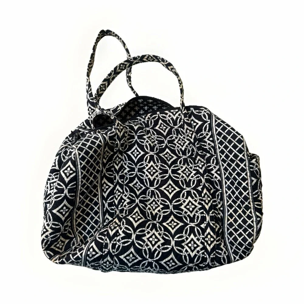 Womens Black White Geometric Quilted Overnight bag Concerto Zip Large